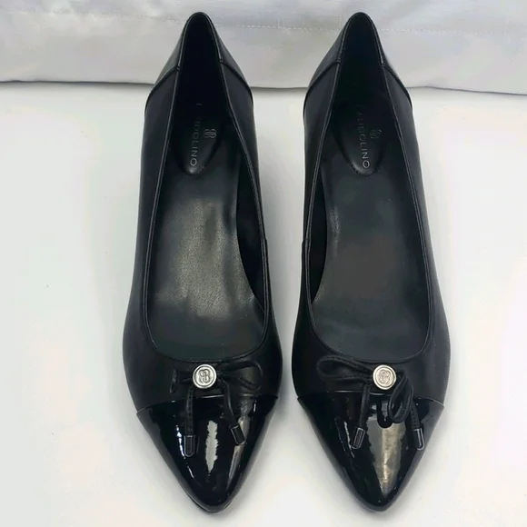 Bandolino Azia black leather block heel with front bow detail shoe in a size 8 - Picture 2 of 9